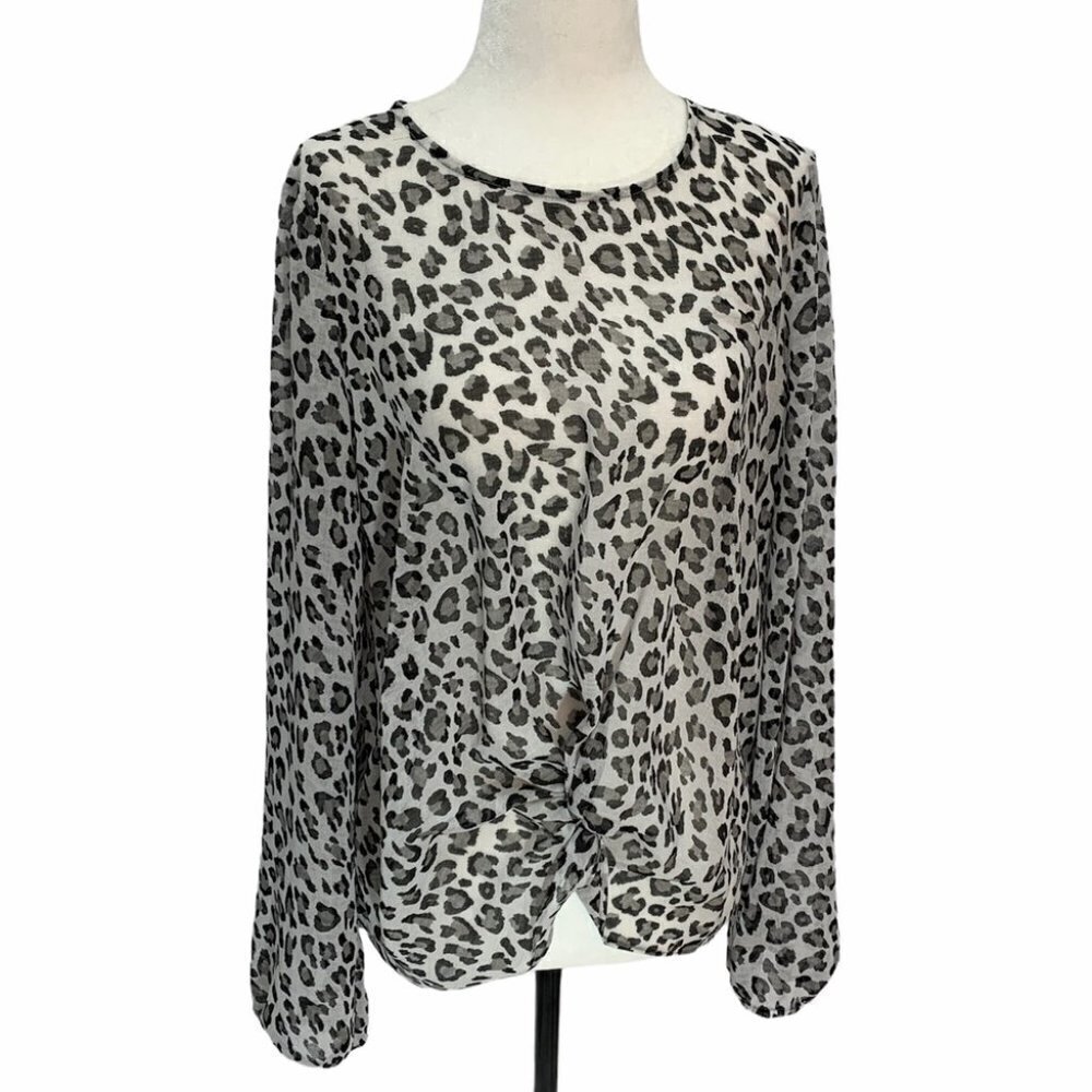 highline Leopard Print Round Neck Top/Blouse Long Sleeve SzM